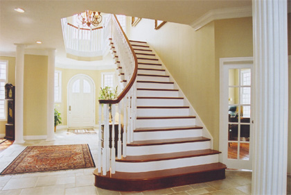 Custom-built wood curved stair